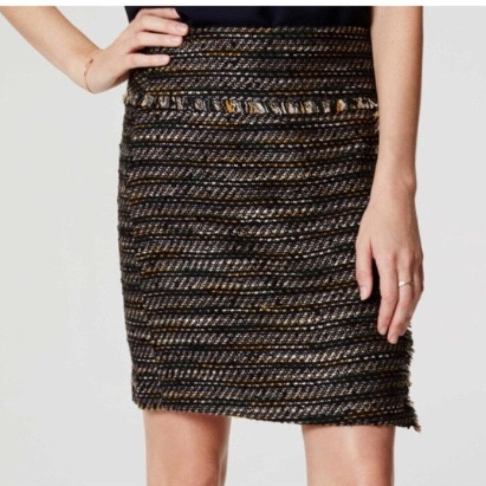 Loft Black Multi Colored Woven Tweed Mini, Black multi | Size 4